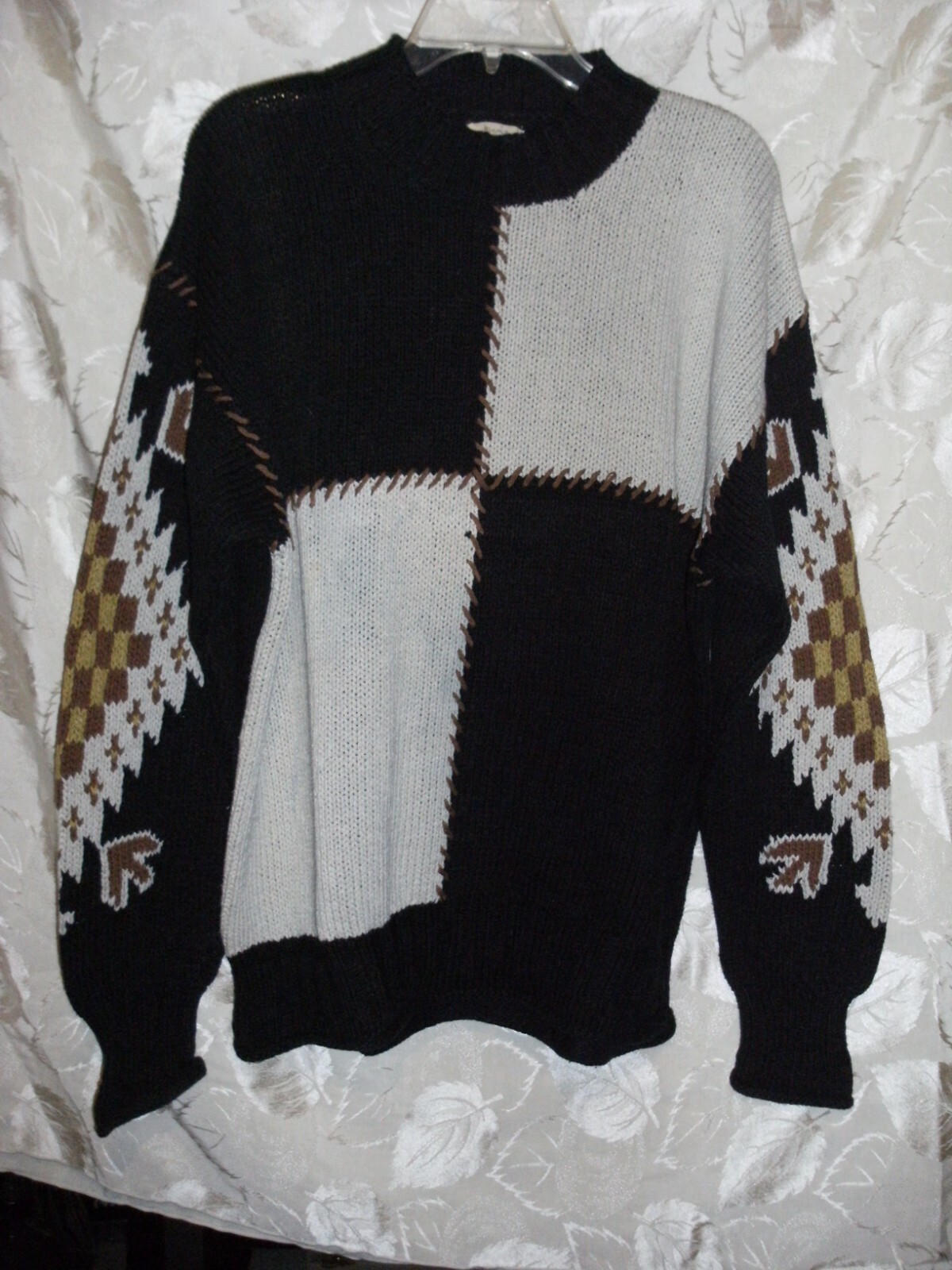 BASCO VINTAGE HAND KNIT SWEATER PULL OVER 58% SILK 42% COTTON BROWN TONES