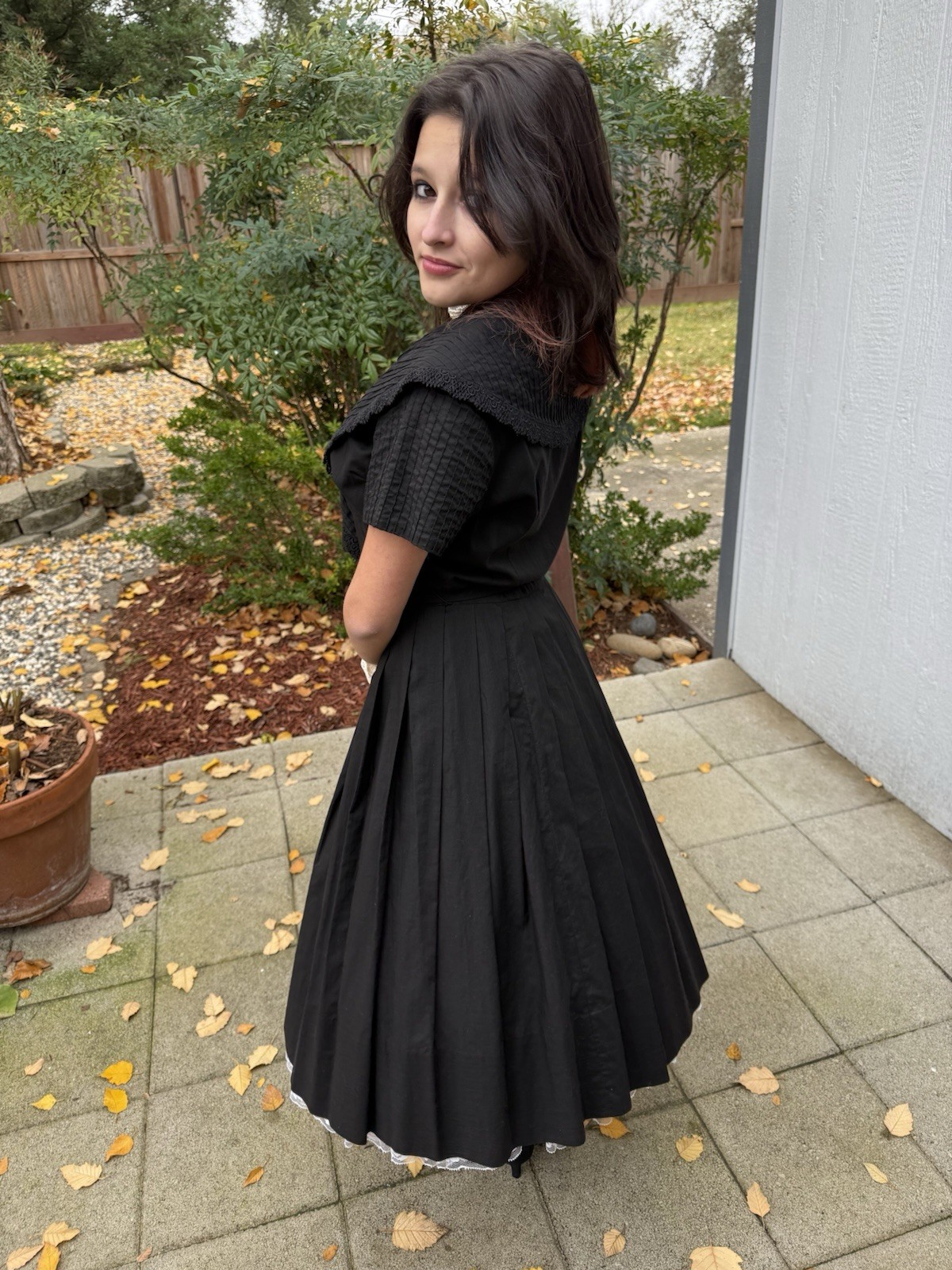 Vintage 1950s DRESS Pleated Cotton Frock Full Skirt Retro Rockabilly Small