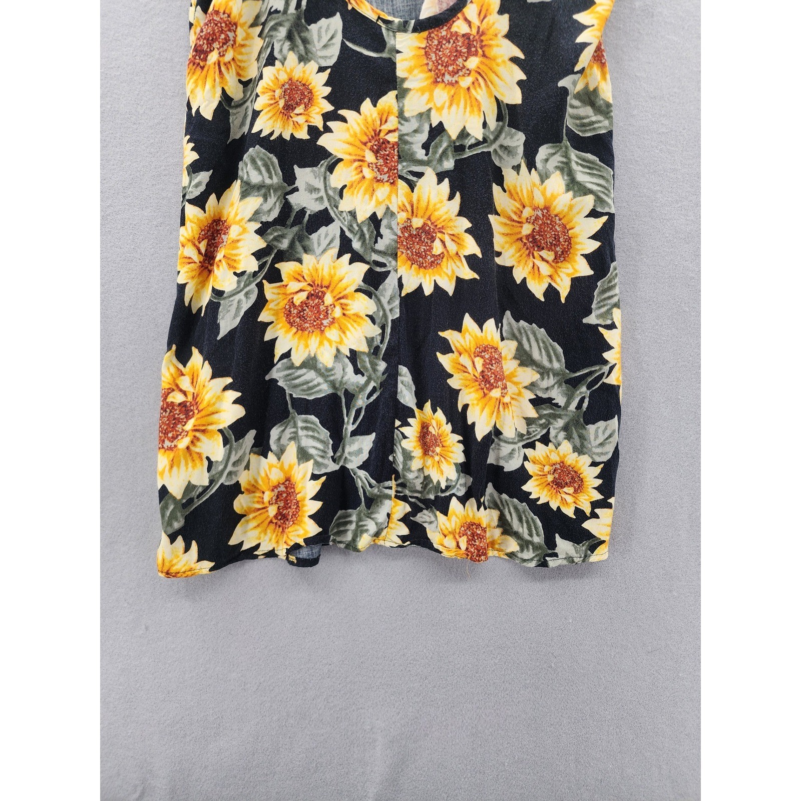 Wet Seal Sunflower Slip Dress SM Black Yellow Floral 90s Y2K Boho Festival Rayon