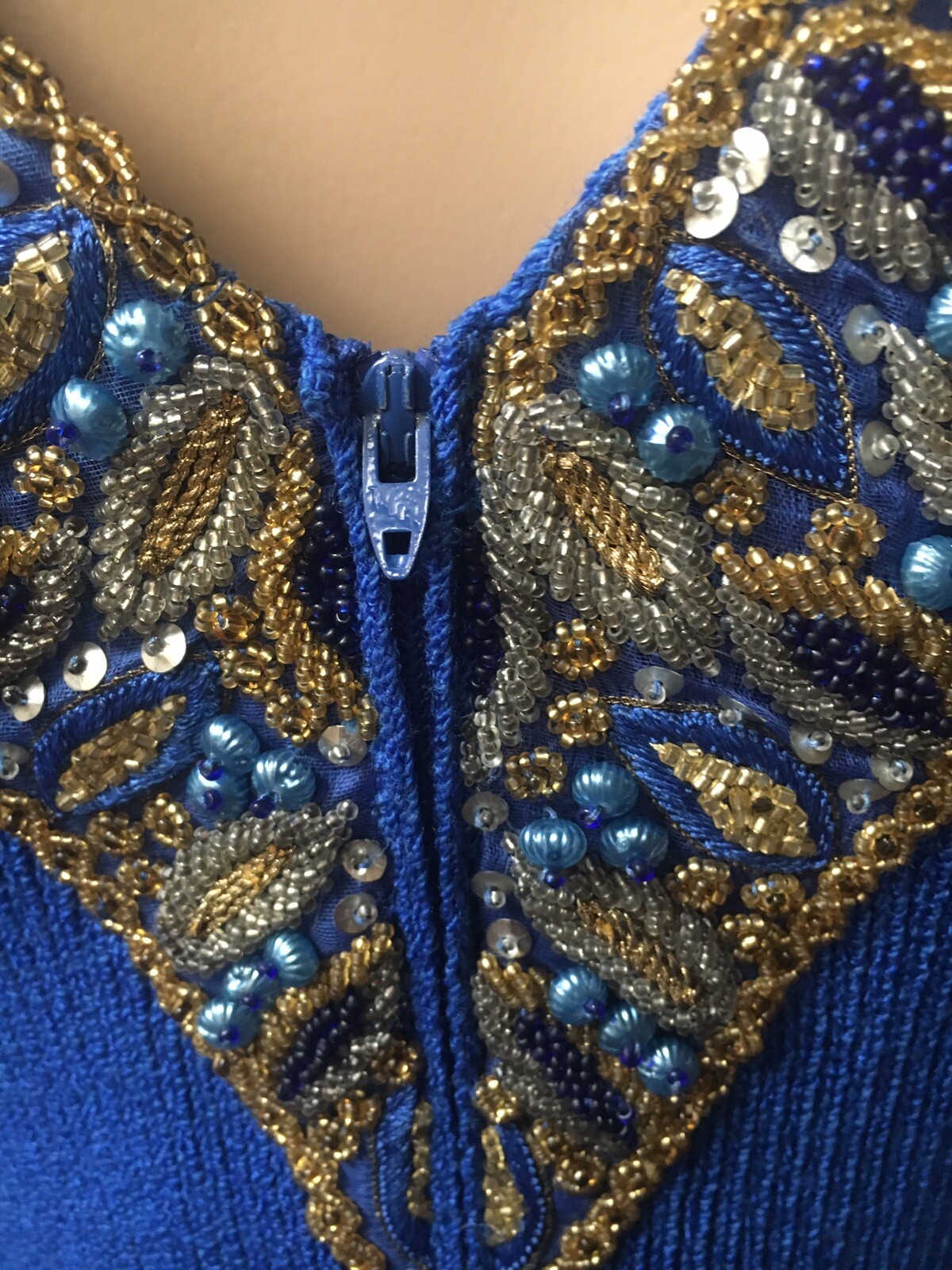 Women’s Vintage Pat Sandler for Wellmore Dress Royal Blue Knit Beaded Size 4