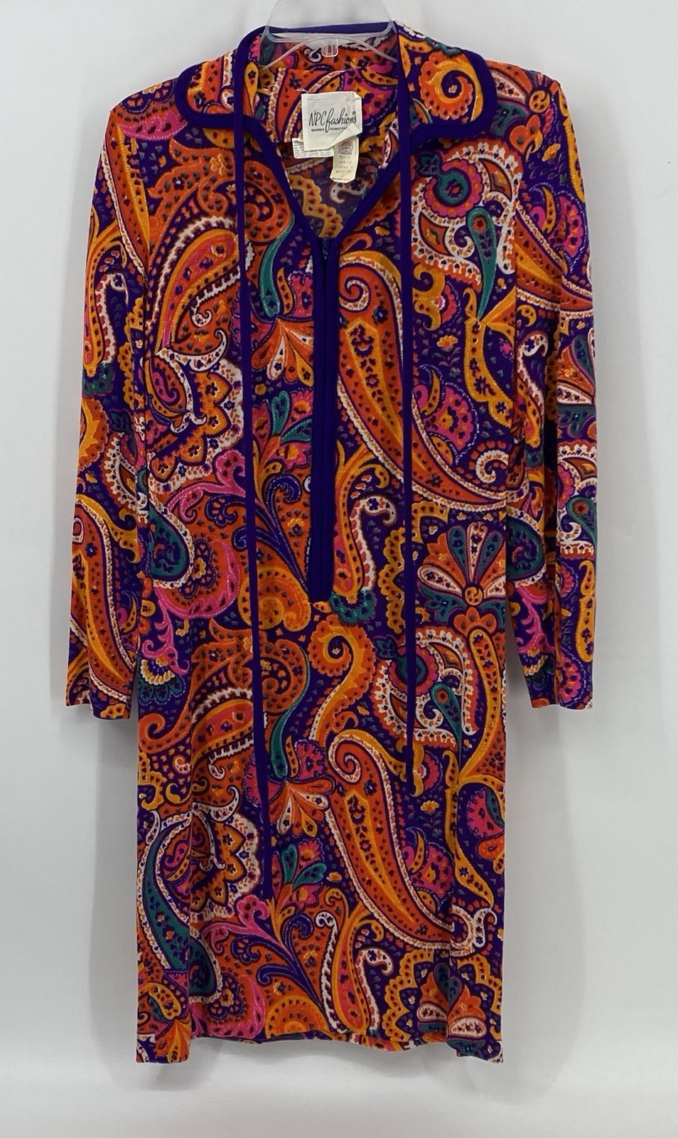 Vintage NPC Fashions Paisley Dress Knee Length Size 12 1/2 Zip Front Collared