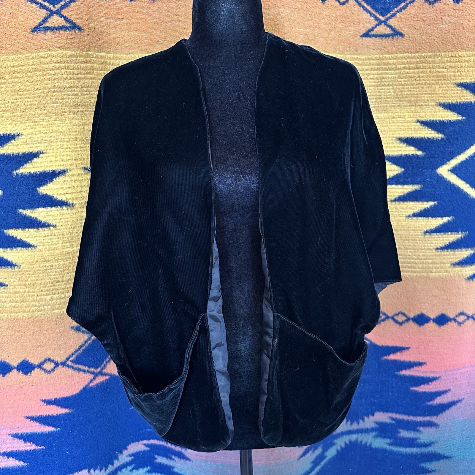 Vintage 60’s Glentex Black Velvet Cape-let Shawl Bolero. One Size. Mad Men. USA