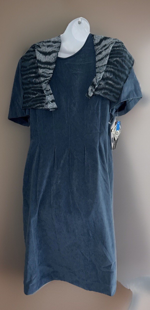 M.H.M. Melissa Harper Vintage Blue Gray Size 16 Dress With Scarf NWT 80s S-pads