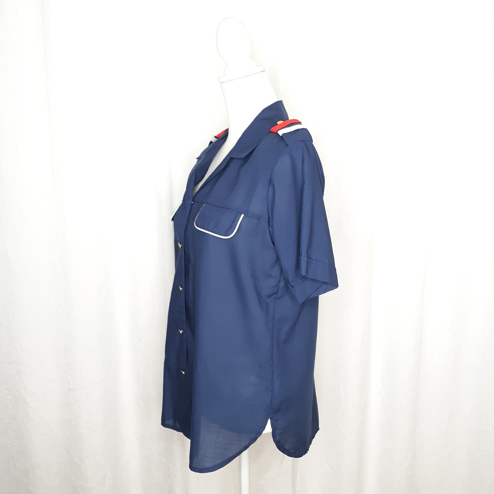 Vintage Joyce Sportswear Late 80s Navy Inspired Blouse w/Epaulettes Size 9/10