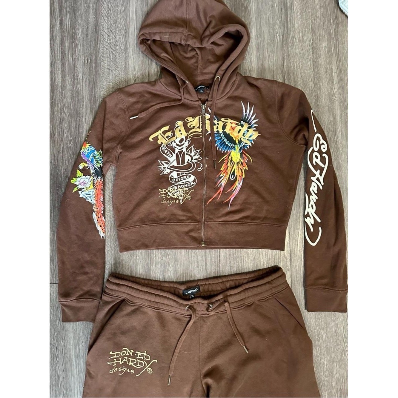 🤎 Vintage Ed Hardy Chocolate Brown Matching Tracksuit Set – XL