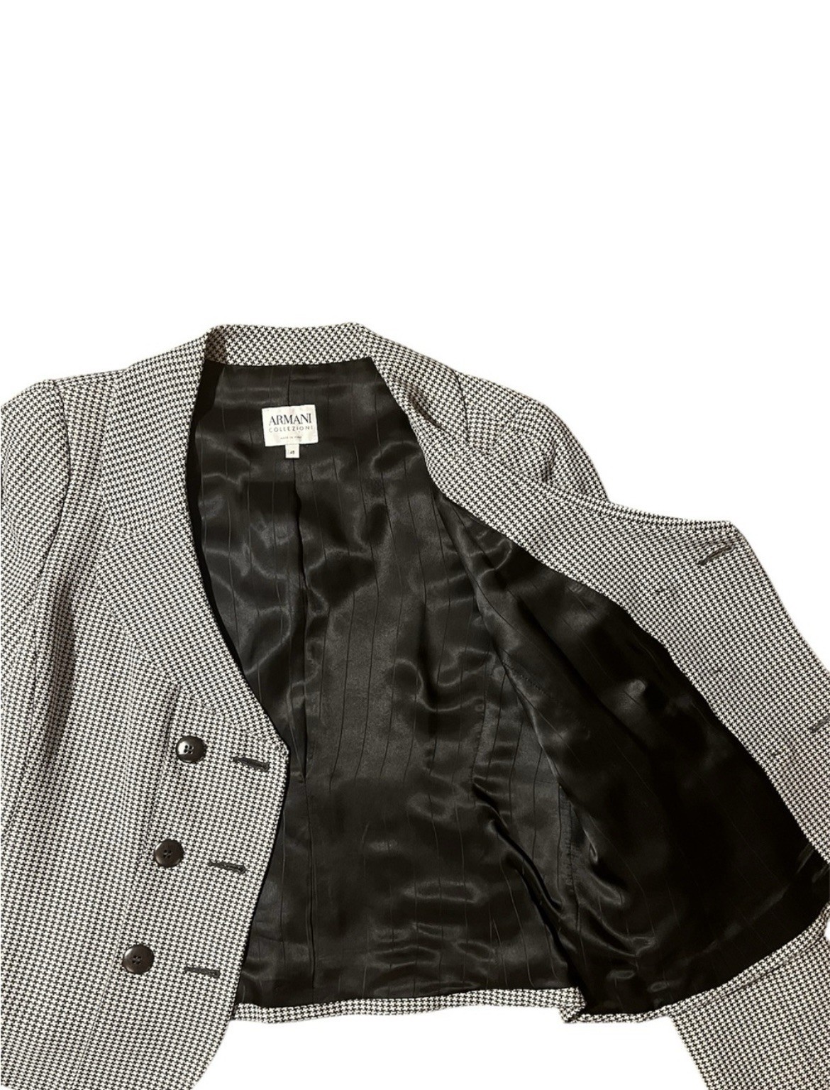 Armani Academia Baby Houndstooth Double Breasted Chic Silk Blend Designer Blazer