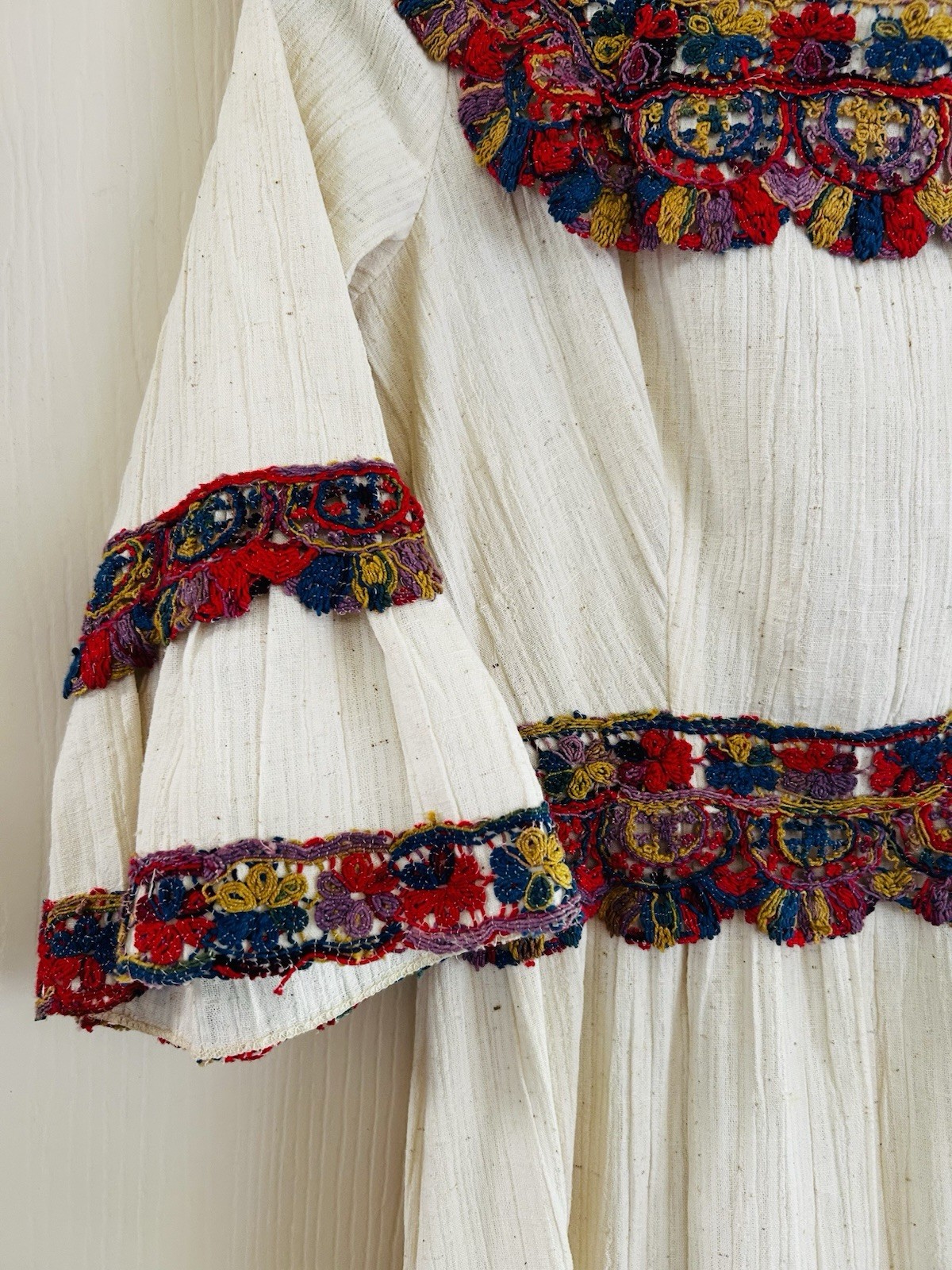 VTG 1960s Embroidered Festival Photo Shoot Mexican Folk Wedding Maxi Dress S