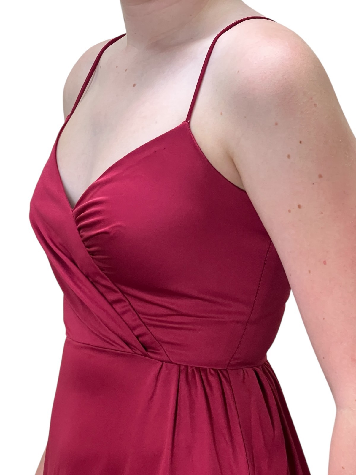Vtg 70s Sz XS~S Maxi Dress Wine Poly Knit Wrap Bodice Spaghetti Straps