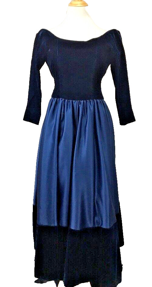 VTG Prom Blue Velvet Off Shoulder 80s Dressy Creations Vivian Dessy Dress Sz 4