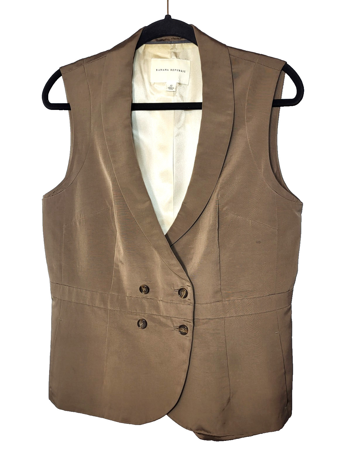 VTG Banana Republic Brown/Olive Double Breasted Fitted Vest Size 12 Academia
