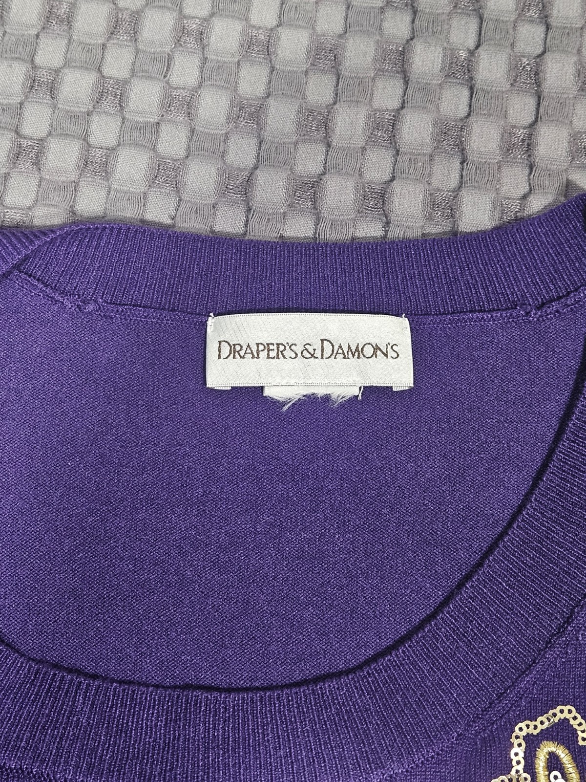 Vintage Draper’s & Damon’s Pullover Purple Embroidered Sweater Size Large