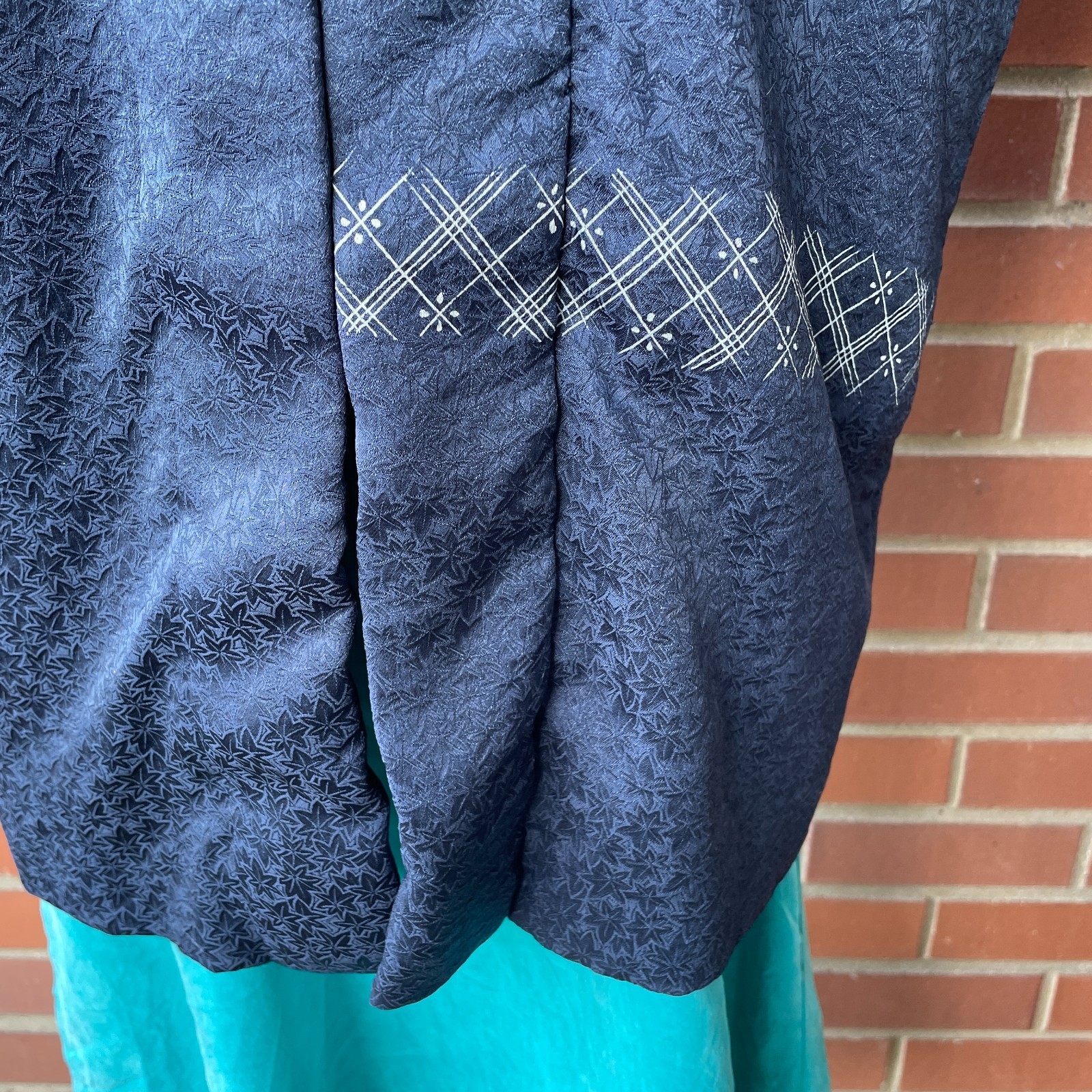 Vintage Japanese Navy Blue Silk Haori Leaf Kimono Size S-L