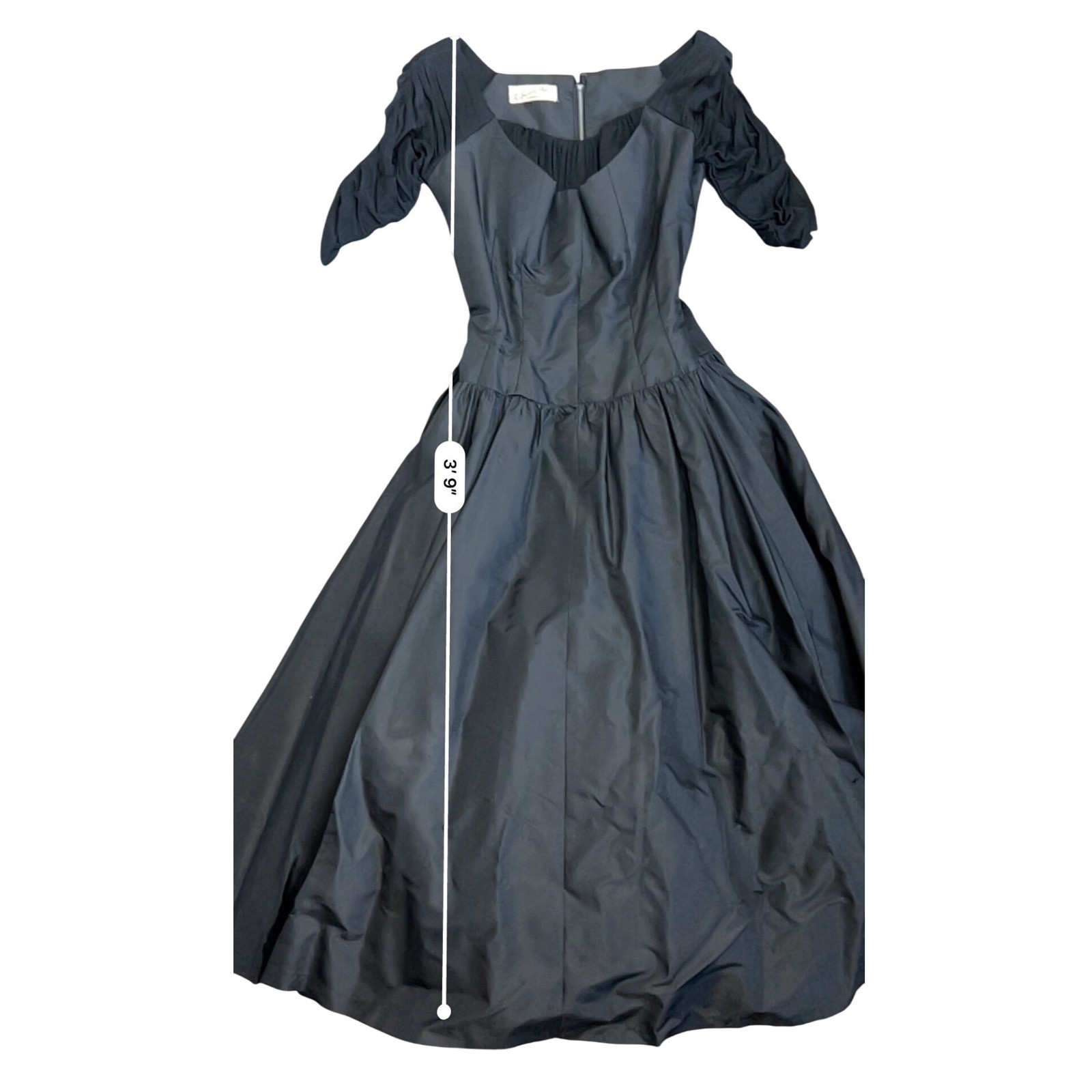 Vintage 1950s Black Taffeta Petticoat Cocktail Dress Small Dark Academia Pinup