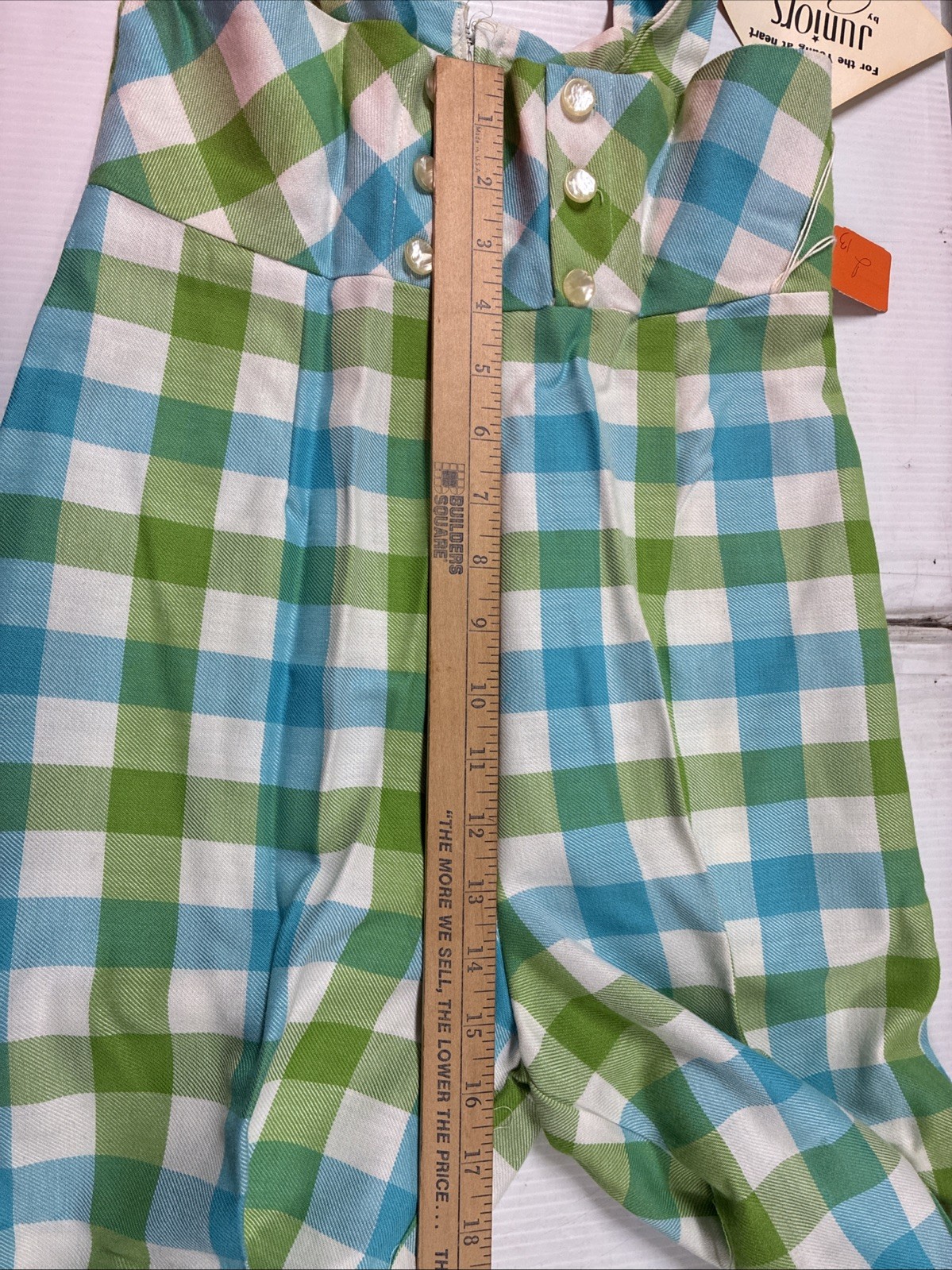 Vintage 50s Juniors by Vassar Blue Green & White Plaid Pants w/Suspenders Size 7