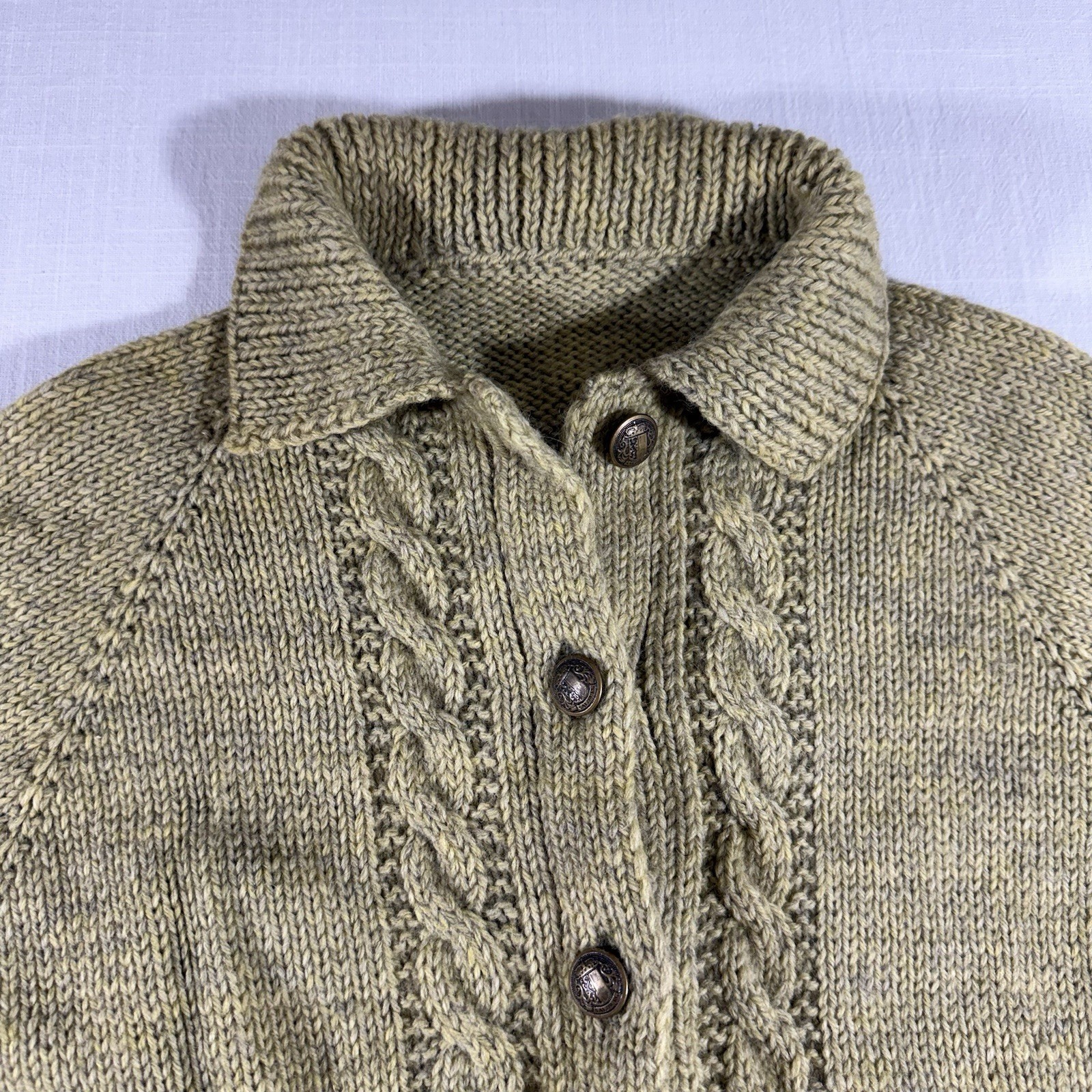 Vintage 30s? Green Wool Cardigan Sweater Austria Salzburg Buttons Chunky Size M