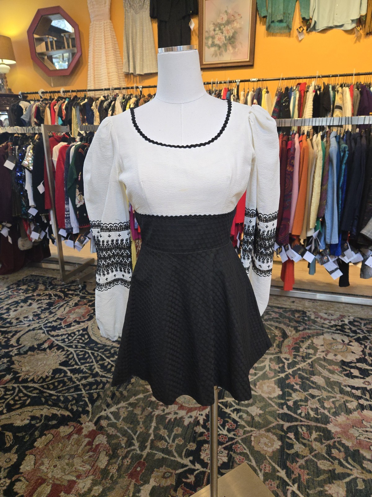 Vtg 1960s Jody California Black Embroidered Dress Prairie Folk Hippy Cottagecore
