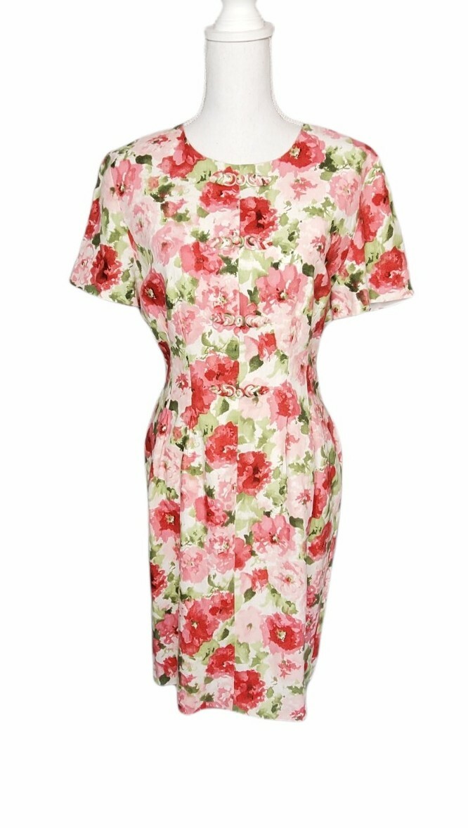 Vintage Maggy London Linen Blend Floral Sheath Tea Dress Watercolor Floral 8