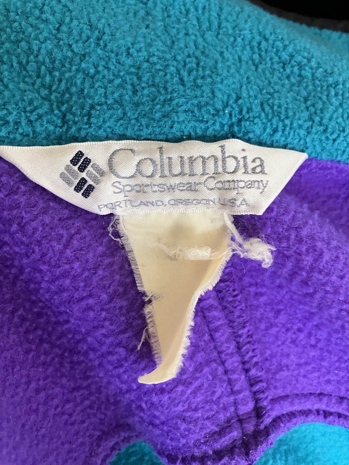 Columbia Sportswear Vintage Colorblock Fleece Jacket Teal Purple Womens 23” PTP