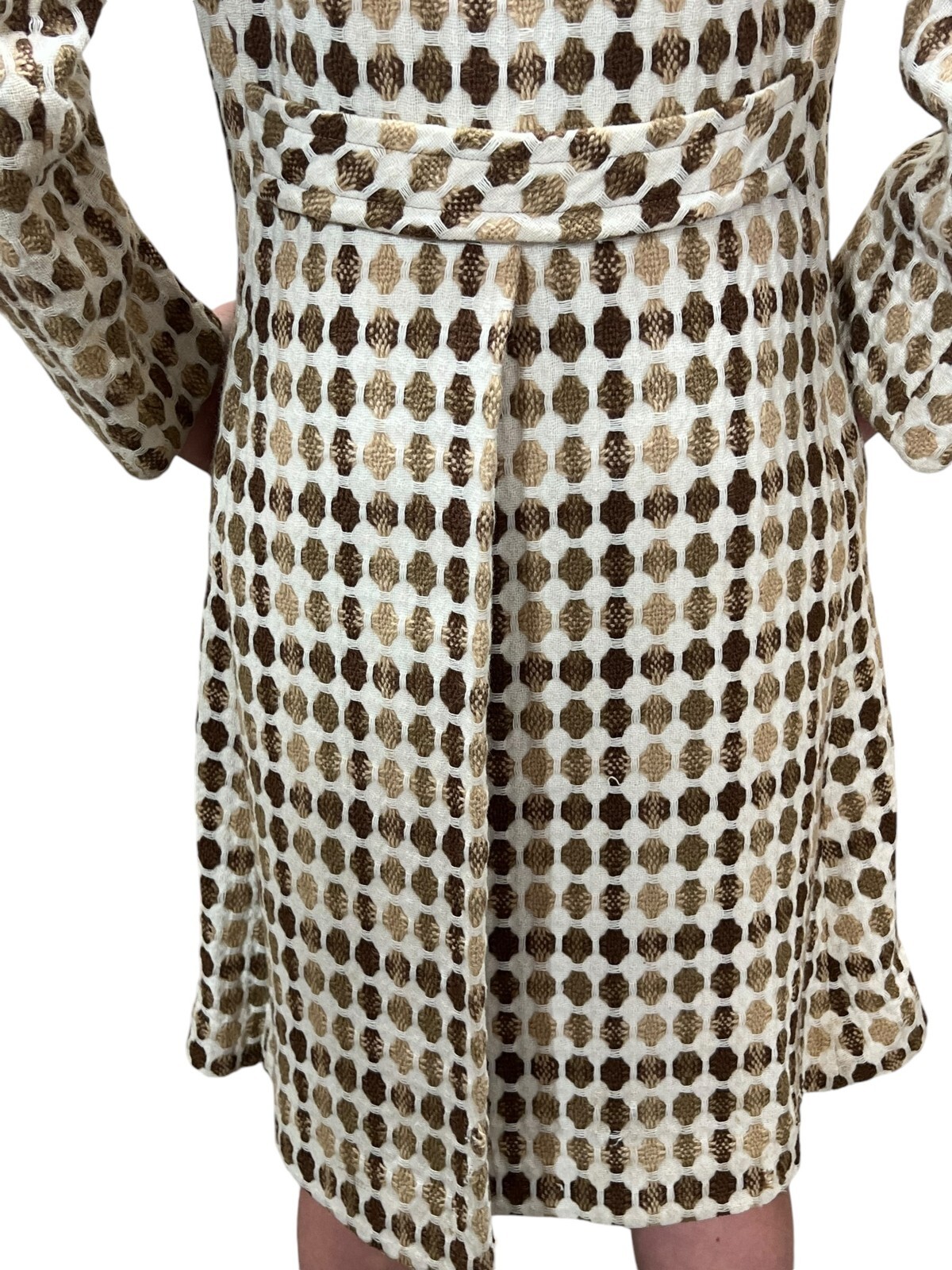 Sz S~M Vtg 60s Coat Ivory Tan Nubby Woven Asymmetrical Betty Rose Princess Seam