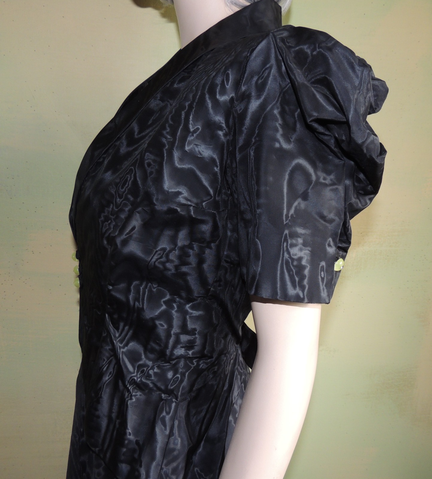 Marontate 40s Dress Black Moire Taffeta Halter with Peplum Jacket
