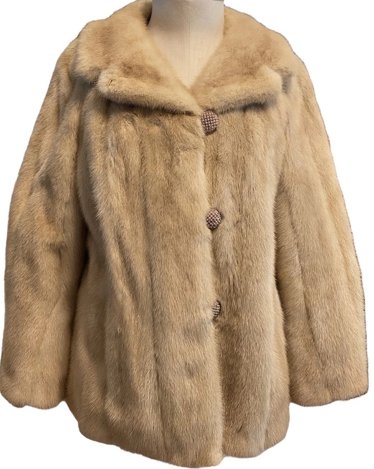 VTG 26” Natural Tourmaline Mink Fur Swing Coat Women’s Sz S/M Montaldos