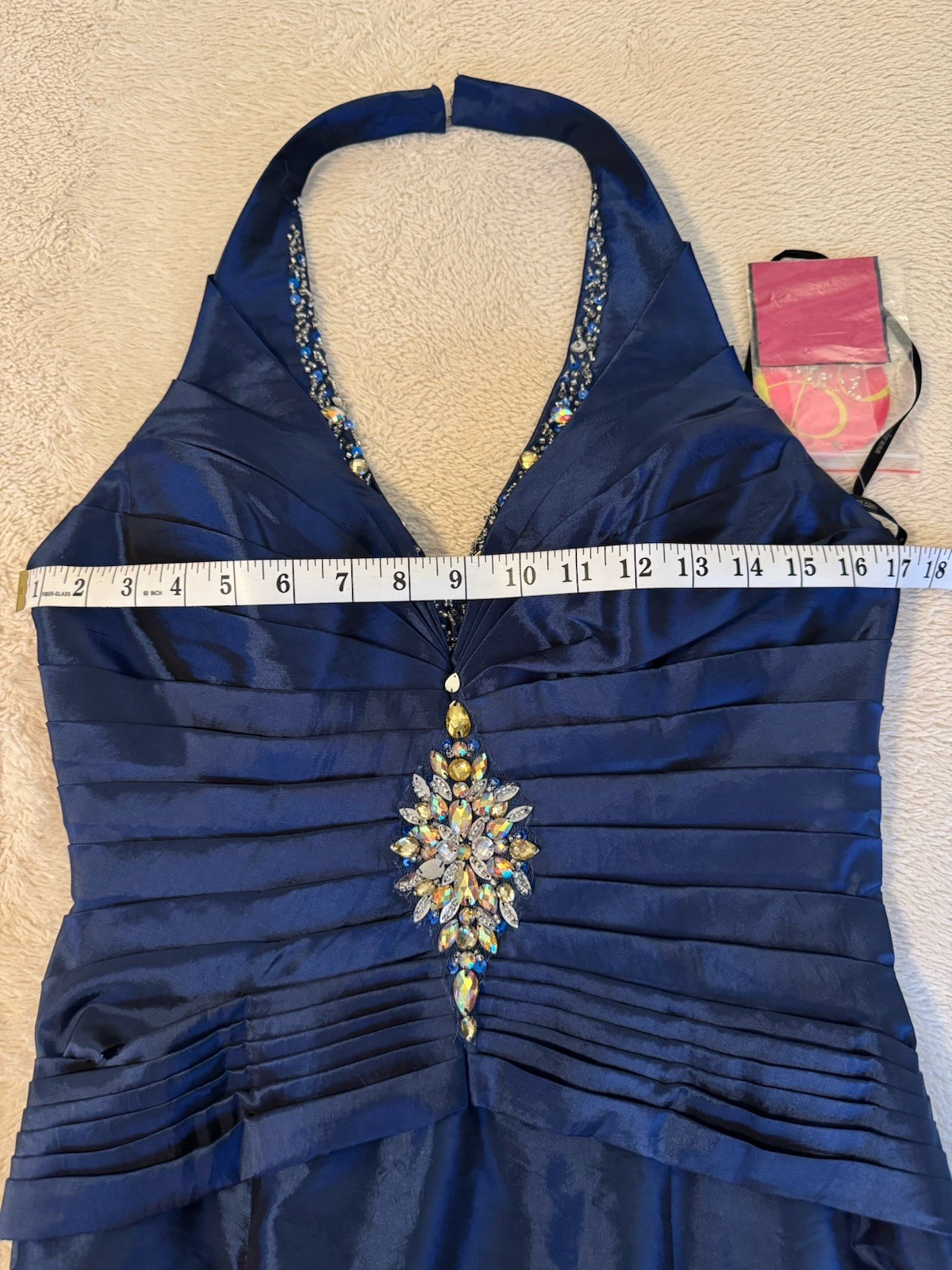 VTG B’Dazzle Alyce Designs Cobalt Blue Beaded Halter Mermaid Gown Dress Sz 8