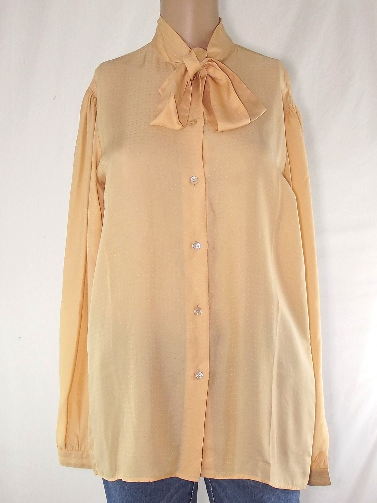 Calbros Womens Apricot Pink Vintage Bow Blouse Shirt Size 44 Large