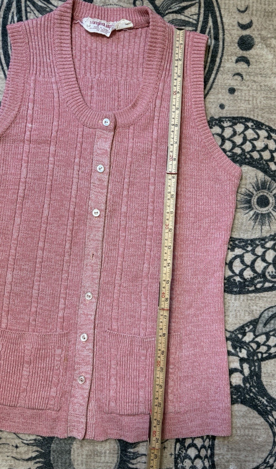 Vintage 70s Dusty Pink Sweater Vest Size S Knit Sleeveless Button Up Preppy