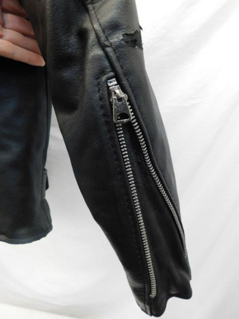 VINTAGE BLACK LEATHER MOTORCYCLE JACKET SEARS SIZE 10 SMALL BIKER COAT USA