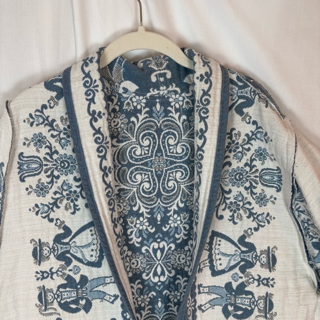 Vintage Reversible Long Cotton Jacket Created With Woven Folk Imagery