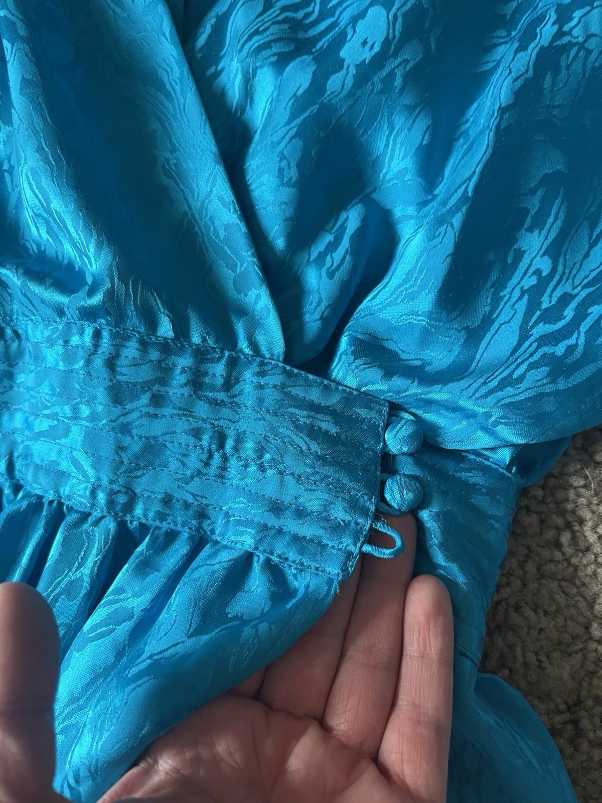 1980s Teal 100% Silk Wrap Midi Dress by Lauren Alexandra Vintage 4 approx XXS 00