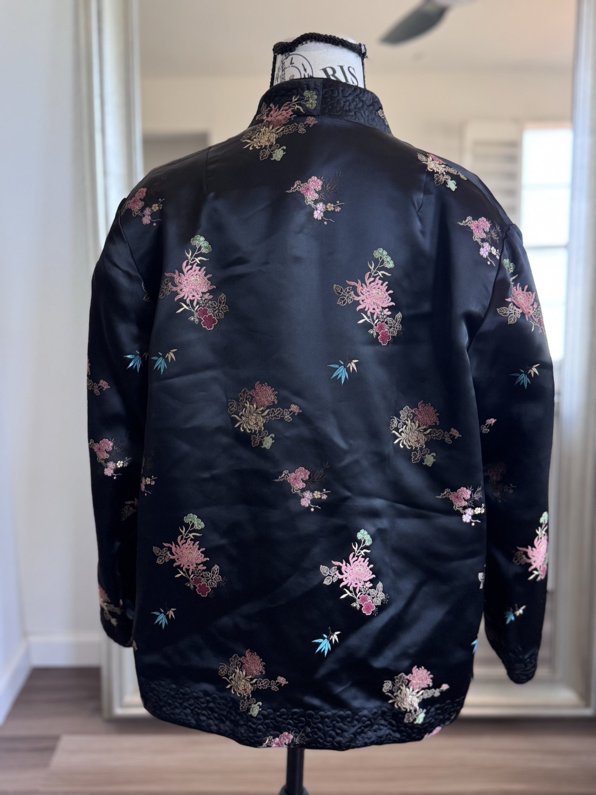 Vintage 80s Peony Shanghai Reversible Satin Floral Embroidered Brocade Jacket