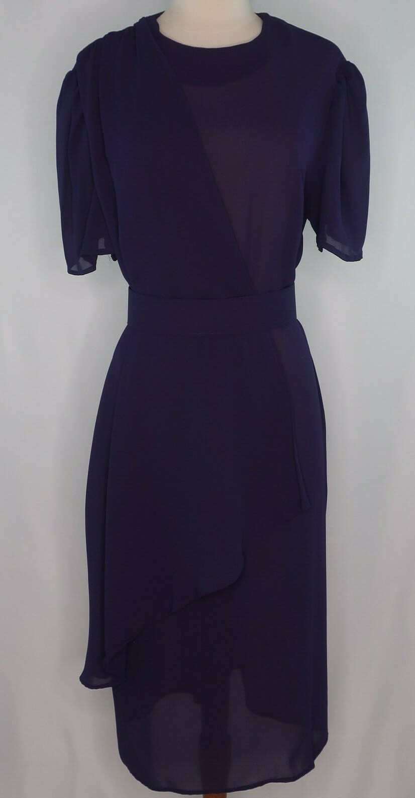 VTG Purple Sheer Belted Wrap Secretary Geek Career Cocktail Dress Sz M