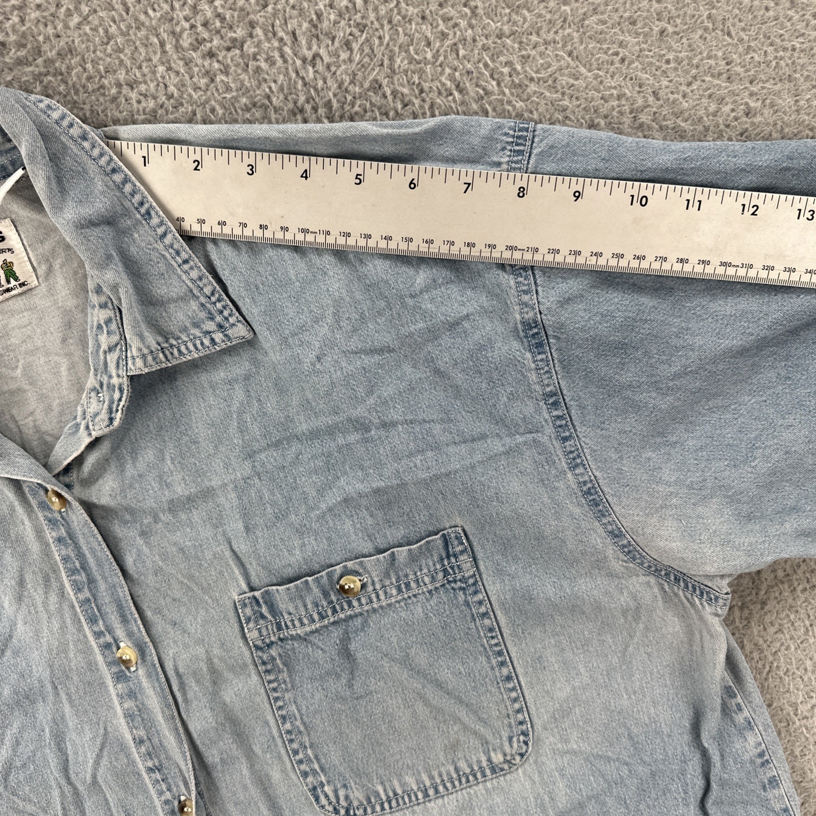 Vtg Details Sportswear Inc Womens Size 20 Faded Blue Denim Button Up Shirt 90s