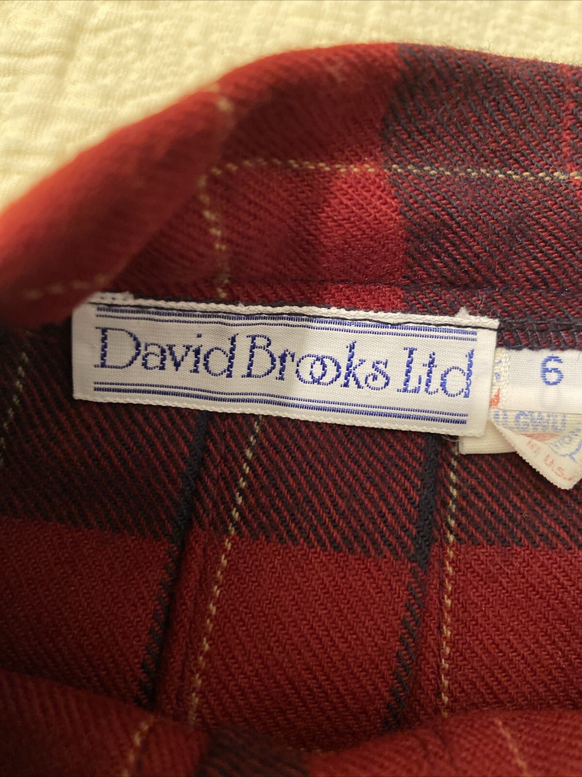 David Brooks Ltd Vintage Wool Red & Black Plaid Pleated Wrap Skirt fringe, Sz 6