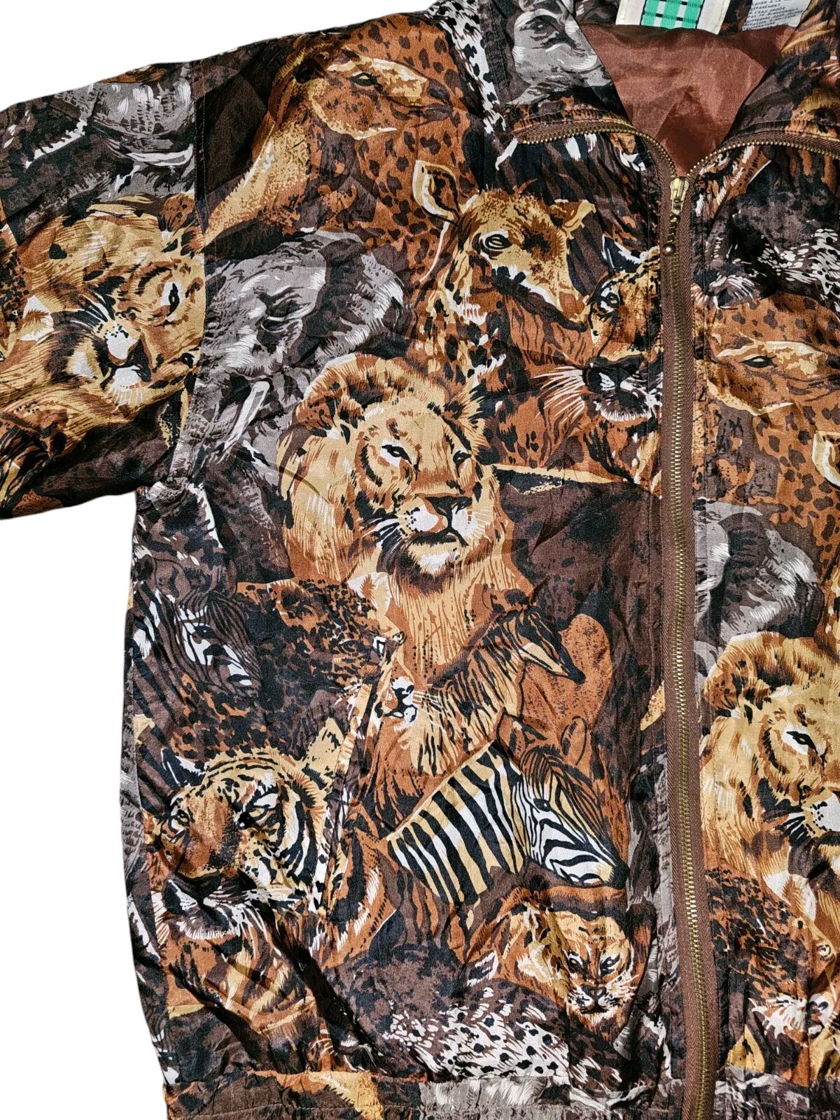 Vintage EVR 80s Safari all over print 100% Silk jacket Women’s Sz Medium