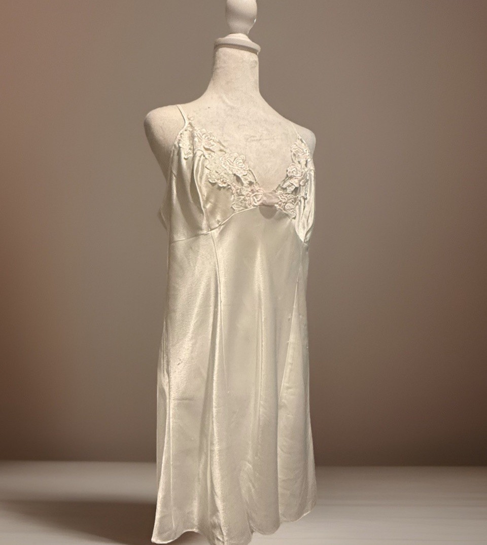 Vintage 90s Bridal Slip Dress Lingerie Satin Nightie Intimo Amoré Fairy Grunge L