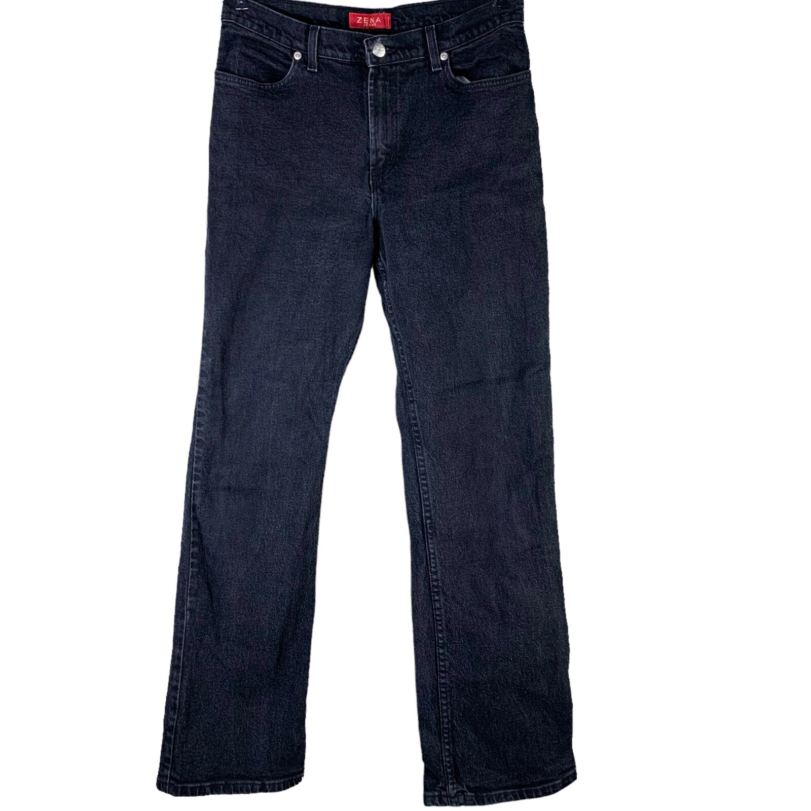 Vintage Zena Jeans Size 10 Black Denim Straight Leg Stretch High Rise Womens