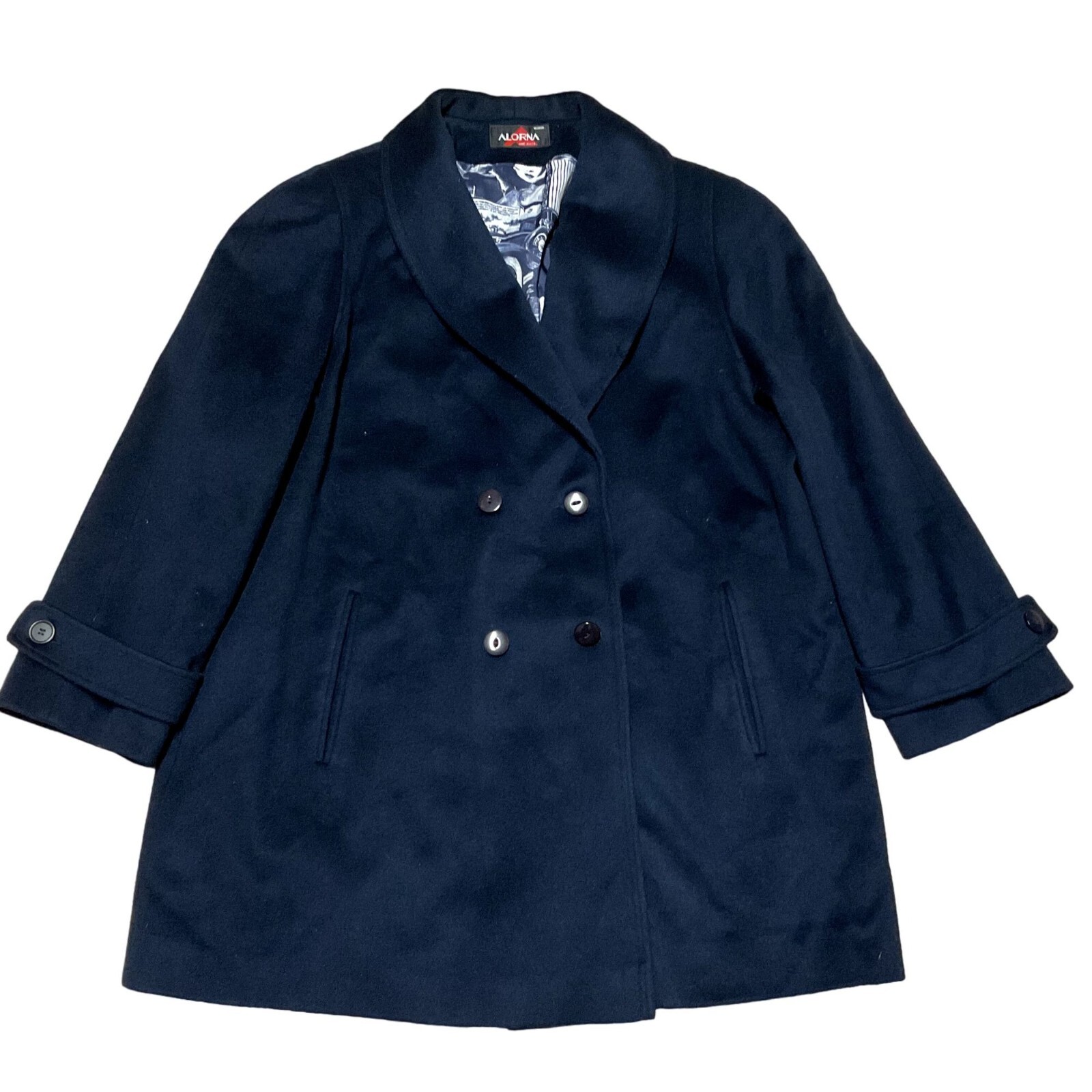 Vtg Alorna Blue Double Breasted Wool Coat Sz 2XL Fully Lined & Structured USA