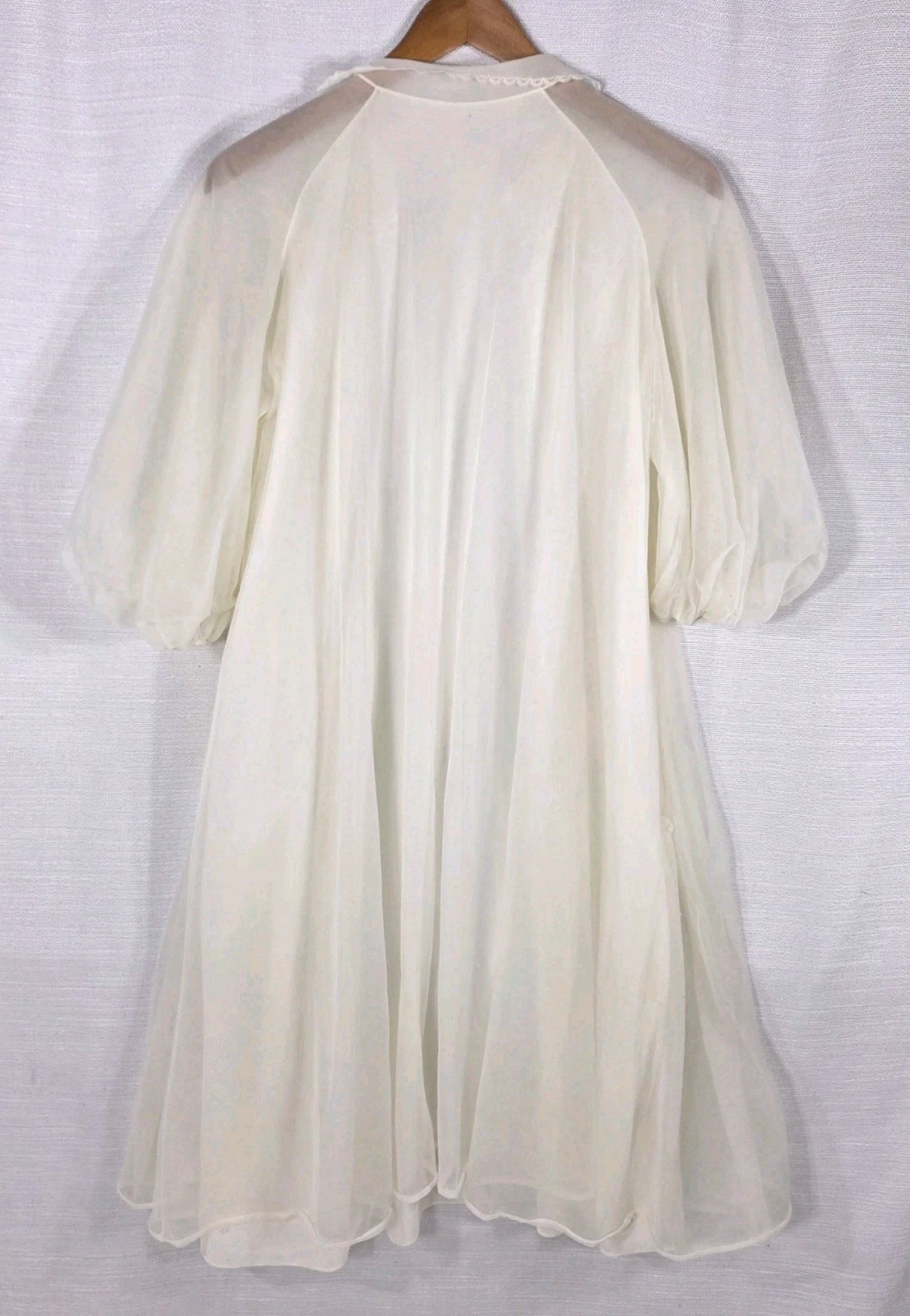 Artemis Vtg Peignoir Robe Medium White Sheer Nylon Lace Butterfly Bridal Flaws