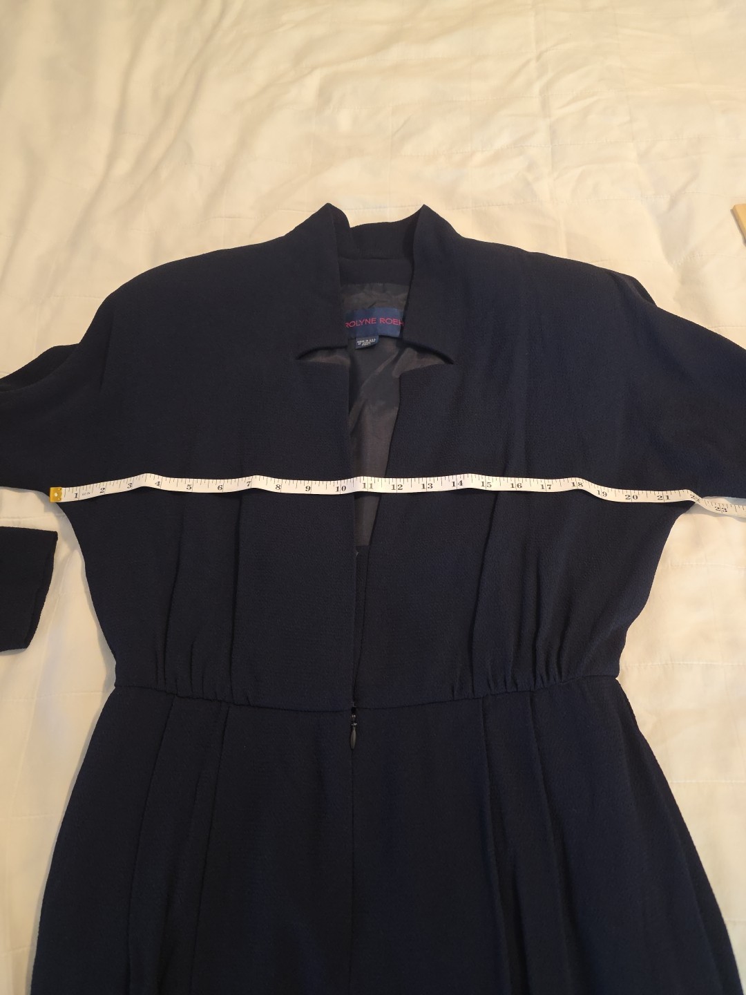 VTG Caroline Roehm Dark Navy Jumpsuit Lined Deep V Wide Leg Long Sleeve 29 Waist