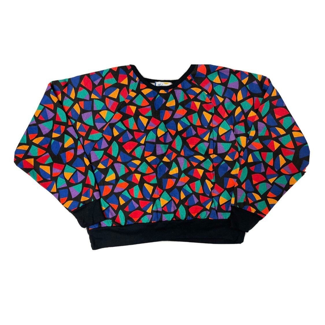 Nos Vtg 80 90’s No Excuses Bright Colorblock GEOMETRIC HiP HoP Crop RAGLAN Shirt