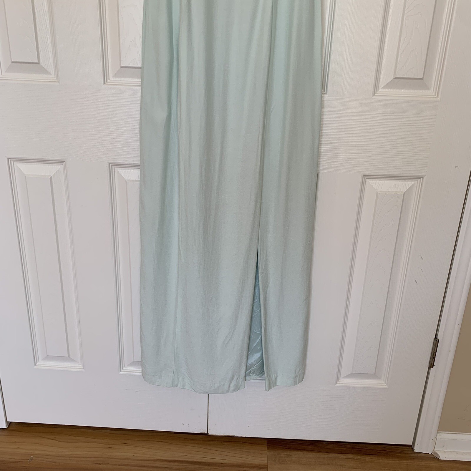 Vintage Dress ILGWU Medium Mint Green Full Length Sleeveless Gown With Slit