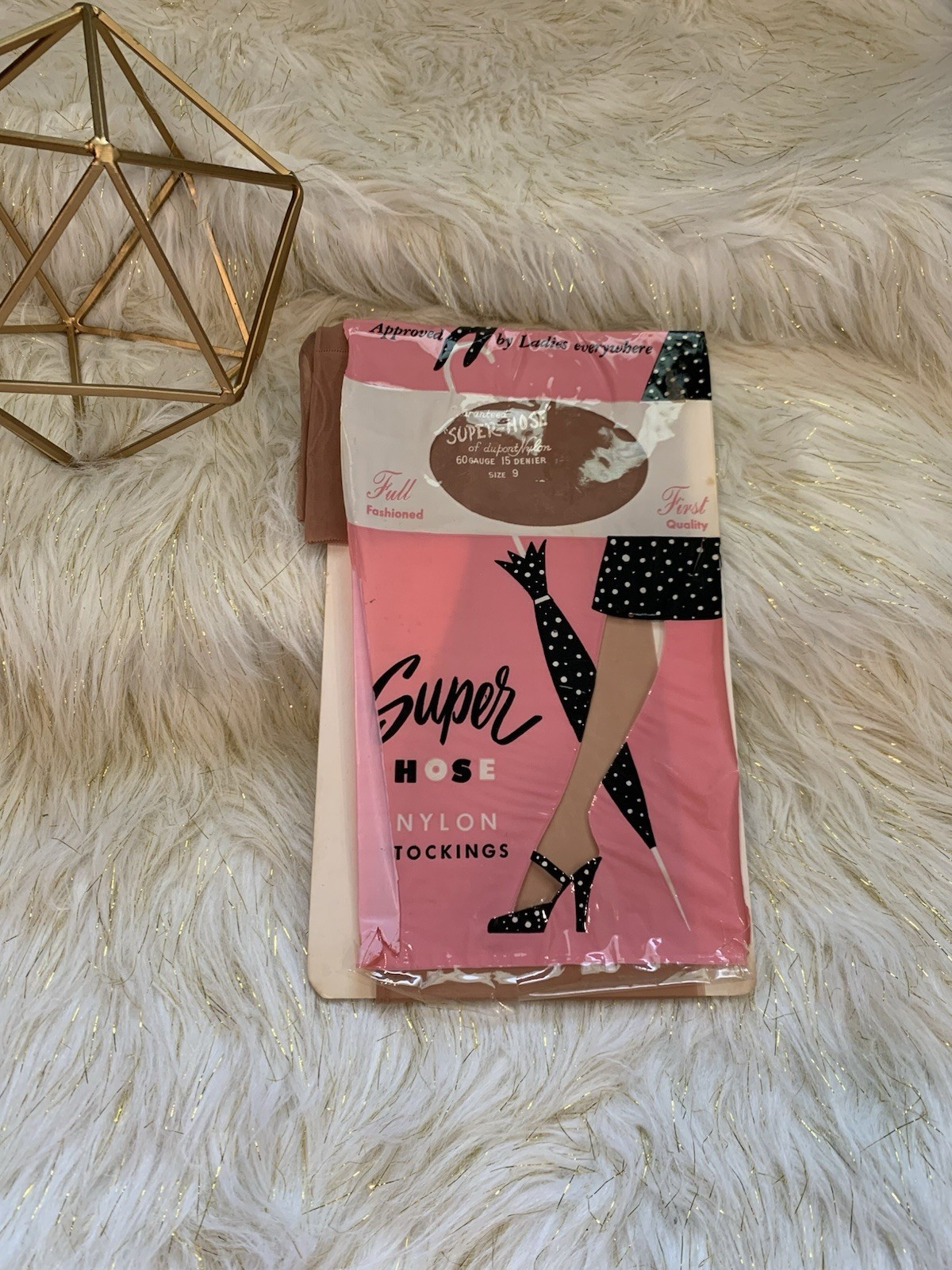 SIZE 9 VINTAGE SUPER HOSE FLAT KNIT NYLON GARTER STOCKINGS 1 PAIR NYLONS HOSIERY