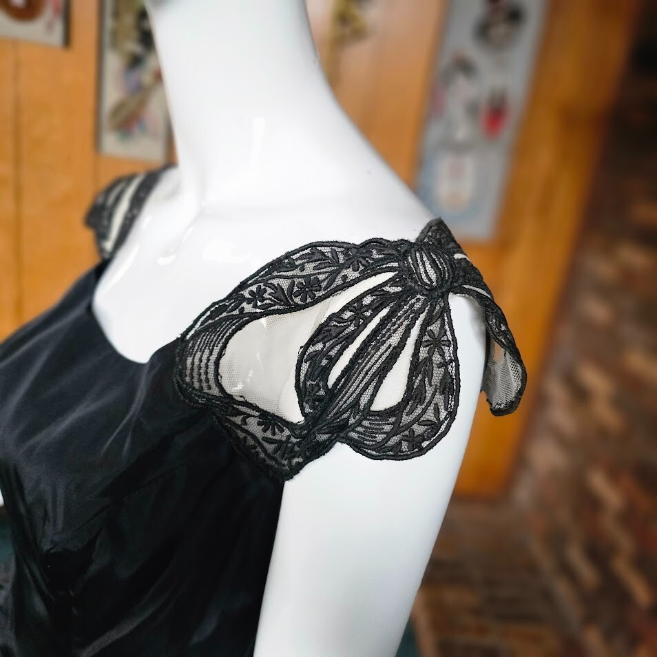 Vtg 40s New Look Novelty Bow Straps Drop Waist Evening Formal Cocktail Dress S