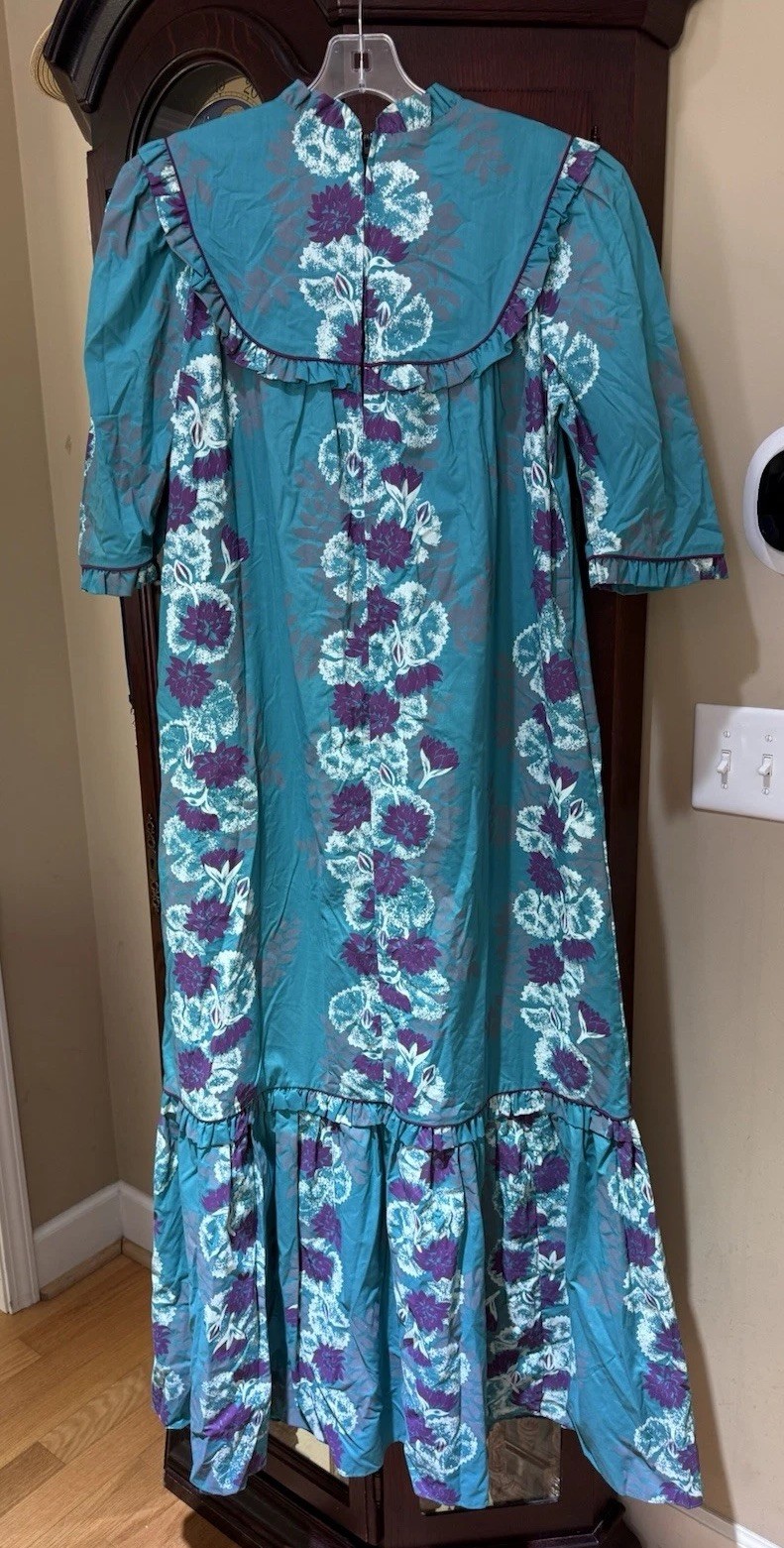 Vtg TORI RICHARD Golden Monarch Collection Teal Floral Printed Maxi Dress Size M