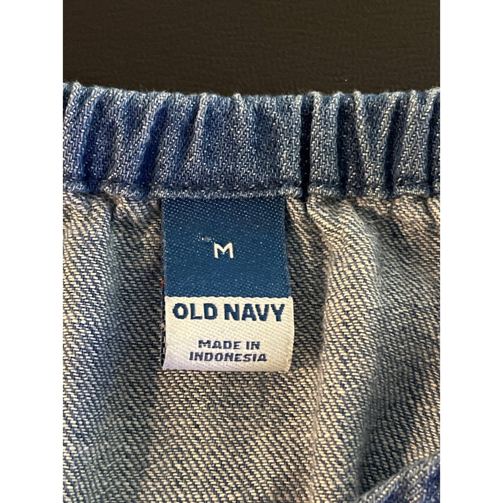 Old Navy Tiered Blue Denim Blouse Medium Puff Sleeve Babydoll Cottagecore
