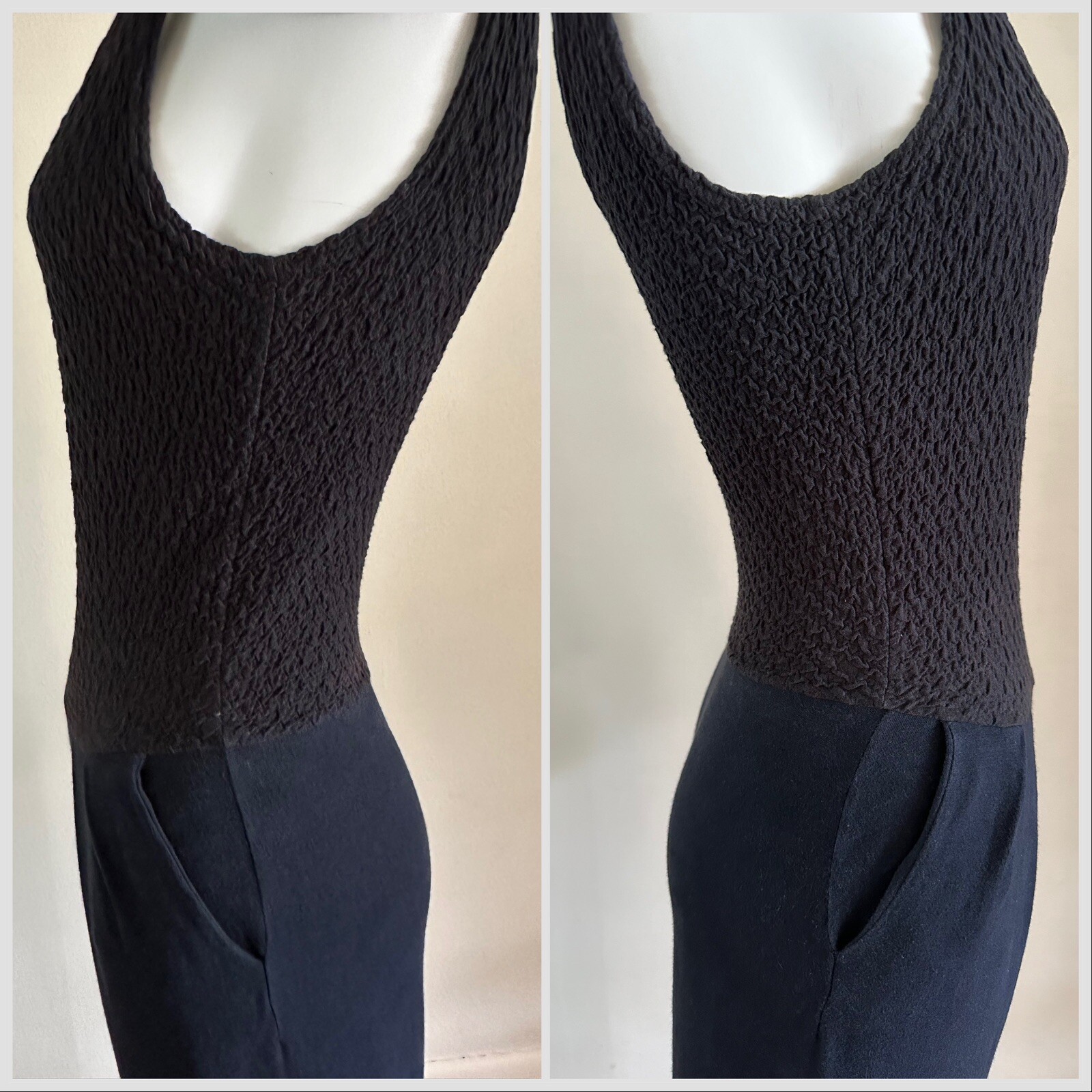 1990s Bettina Riedel NY Stirrup Pant Jumpsuit Romper Pleated Black Catsuit S VTG