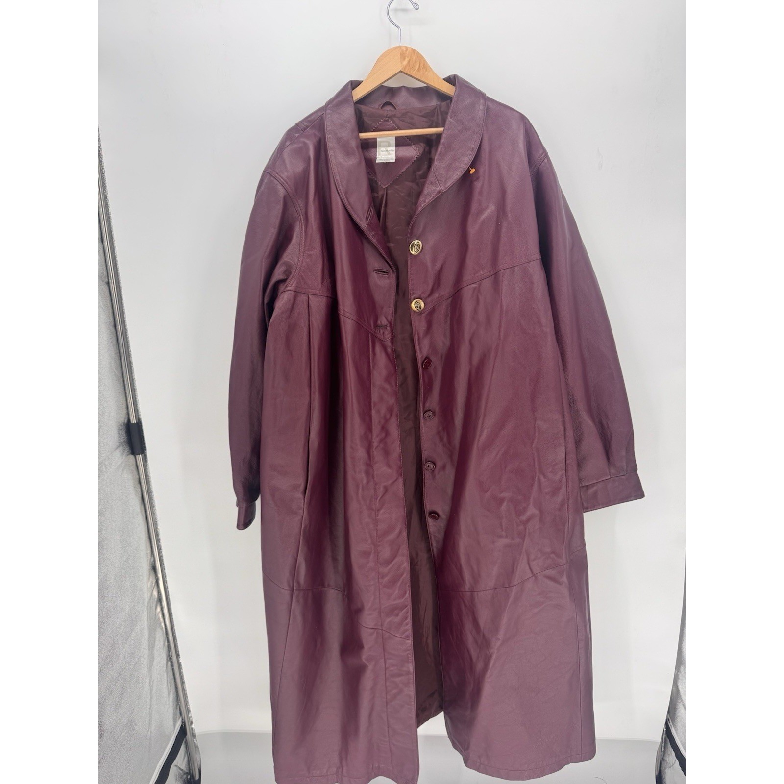 VTG 90’s Roaman’s Genuine Leather Women’s Sz 34W Purple Long Trench Coat Witch