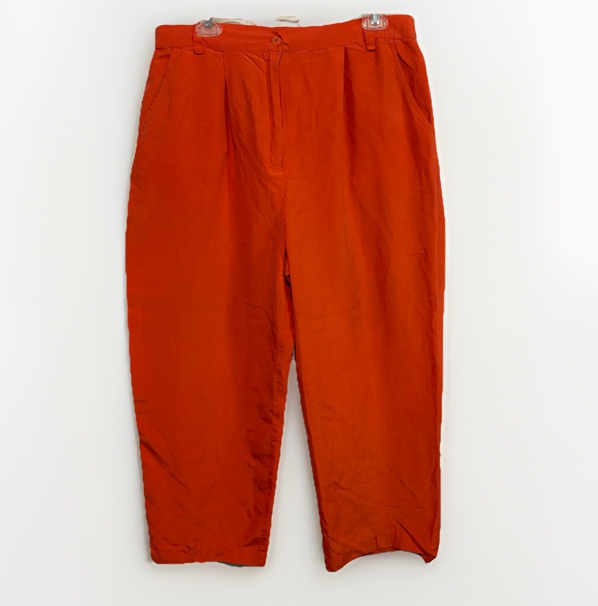Vintage 100% Silk Orange High Waisted Pleated Trouser Pants Classic Colorful